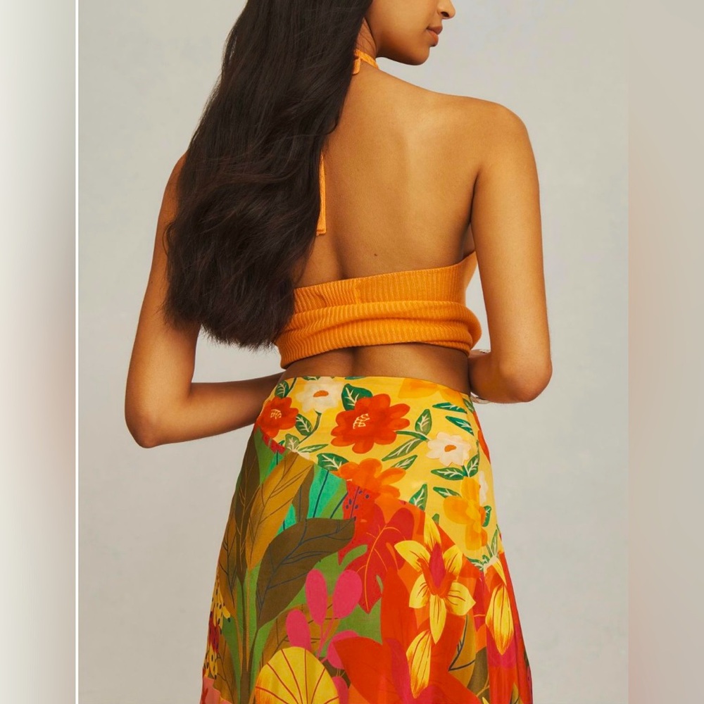 FARM RIO Silky Floral Orange Maxi Skirt - Picture 4 of 14